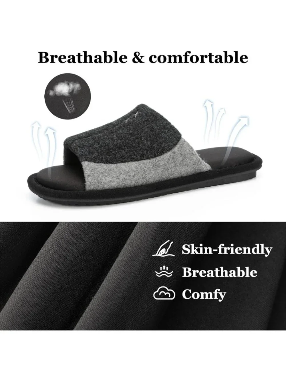 Men's Charcoal Black Cozy Memory Foam Anti Skid Slip On House Slipper Shoes